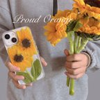 作品本物のお花 向日葵 ドライフラワー 押し花 レトロ シンプル スマホケース 夏 ヒマワリ ひまわり