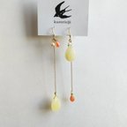 作品【ﾋﾟｱｽのみ】天然石：アラゴナイトロングチェーンピアス(yellow) 