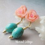 作品pink rose with turquoise earrings ターコイズ