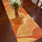 作品豪華刺繍のオレンジカラーの袋帯で作った正絹テーブルランナー1693