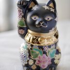 作品＊imyme3933様専用＊金彩花柄招き猫(黒地変更)