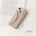 作品ベルト&カードポケット付　ピンク　iPhoneケース　シボ感　スタンド機能