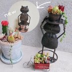 作品🆕アンティーク調ブリキ🎩紳士猫の寄せ植え❷🎩垂れる植物入り‎ܾ 🌿.∘