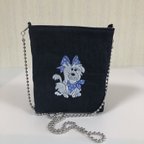 作品ロラライハリス  サコッシュ刺繍Dogブルー