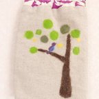 作品羊毛刺繍ばね口ポシェット(樹と小鳥)
