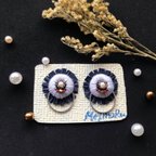 作品バンブーテープのワッペン風Flower刺繍ピアス