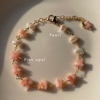 作品ピンクオパール & 淡水パール ブレスレット( pinkopal & fresh water pearl bracelet ) 10月誕生石 誕生石ブレスレット 天然石ブレスレット手作り