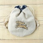 作品飛行犬プードル刺繍のぷくぷくミニ巾着  Ａ