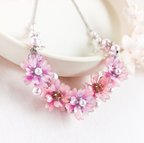 作品特集掲載 * silver stainless steel ほんわか*優しいピンクの花　八重桜 ◆ ピンクパール ネックレス