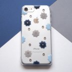 作品全機種対応 北欧小花のスマホケース《ネイビー》