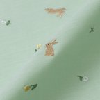 作品刺繍生地 【おさんぽうさぎ/スプリンググリーン】 カットクロス 綿ポリ
