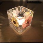 作品No. 20 押し花ガラスキャンドルホルダー&ティーライトキャンドルセット