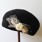 作品【一点物】お花のブローチ付きベレー帽