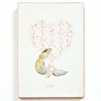 作品天然石を用いた日本画　「LOVEの」レオパードゲッコー　