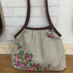 作品麻布  薔薇刺繍   ショルダータイプのグラニーバッグ(注文制作)