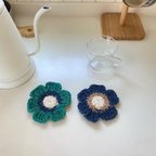 作品裂き編み　お花のコースター2枚セット