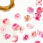 作品お花のフレークシール　30枚　pink flower　[AX442]