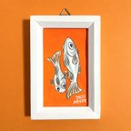 作品ミニ原画 家の壁シリーズ12【オレンジの魚のイラスト】
