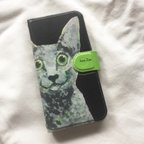 作品【送料無料】ロシアンブルー絵画 猫手帳型iPhoneケース