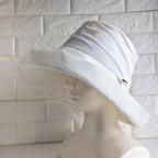 作品【再販】＊コットンリネン＊ つば広 シャーリング レディース 帽子 ハット UV対策 つば広帽子