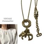 作品1097 VINTAGE Christian Dior CDロゴチャームネックレス　クリスチャンディオール　ヴィンテージ  アンティーク  アクセサリーリボン　ストーン結婚式　クラシカル　春コーデ　