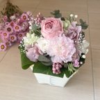 作品母の日ギフト♪花かごアレンジ（カーネーション×ローズ）