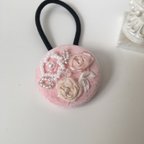 作品リボン刺繍のヘアゴム②ピンク