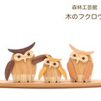 作品木のフクロウ　ふくろう家族　フクロウ置物　梟　ギフト　贈り物などに　開店祝い　新築祝い　結婚祝い　出産祝い　森林工芸館