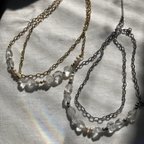 作品ーlayered pearl &stone necklaceー　チェーンネックレス　サージカルステンレス　チェーン　天然石ネックレス　天然石アクセサリー　チェーン　チェーンブレスレット