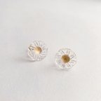 作品vintage Czech ice flower button  pierced earrings