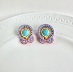 作品一点物　soutache ターコイズのカラフルなおしゃれピアス