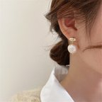 作品ピアス　アクセサリー　コットンパール　パール　結婚式　ブライダル　ウェディング　ブライダルアクセサリー　ビッグパール　ゴールド　大ぶり　大粒　NAT-0320