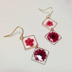 作品レッドお花ピアス