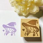 作品ハロウィン魔女のまおきちさんはんこ　３×３cm　かわいい　ゆるい　ラッピング