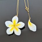 作品【受注制作】【生花】Plumeria. 本物のお花　プルメリアの花びら揺れるスライドチェーンネックレス　スライドボールで自由に長さ調整可