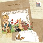 作品女の子とウサギのヴィンテージ風ミニ封筒セット(ノーカット･コラージュシート)