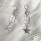 作品Silver star + shiny pearl＆bijou（イヤリング/ピアス/樹脂ピアス/樹脂ノンホールピアス）