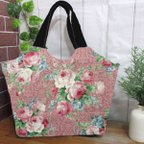 作品綿麻キャンバス　薔薇のフラワープリント　オールドピンク地（2169-22）写真のバッグはイメージですのでキット商品ではありません