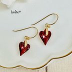 作品１点限り❤︎Swarovski 深紅のハートのピアス/アレルギー対応/イヤリング