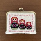 作品がま口　ソーイングセット　ニードルブック　刺繍　マトリョーシカ　赤