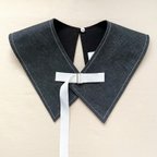 作品[つけ襟]ブラックデニムのシャープなつけ襟|マリンルック,ステッチ,ベルト