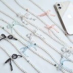 作品リボンビーズスマホショルダー🎀 ┊︎スマホショルダーストラップ  ┊︎スマホストラップ┊︎ショルダーストラップ