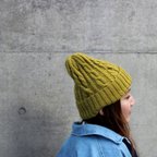 作品【手編みキット】 ミックスケーブルニットキャップ / Mustard (glittknit-15)