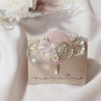 作品くるみボタンとお花のポニーフック(ピンク)