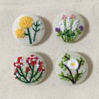 作品お花の刺繍ヘアゴム 刺繍ブローチ  刺繍くるみボタン