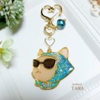 作品オシャレねこ(ФωФ)のキラキラキお花いっぱいキーホルダー♡