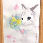 作品[B5]うさちゃん🐰と お花🌸のｵｰﾀﾞｰｲﾗｽﾄ(水彩画)