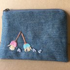 作品ワンポイント刺繍ポーチ・デニム地