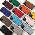 作品iPhone カード収納付き 本革 バックカバー ケース 全13色