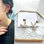 作品Heart pearl simple earring  ハートとパールの　イヤリング ピアス シンプル　可愛い 樹脂ピアス 樹脂イヤリング 金属アレルギー ピアスに見える　金属アレルギー　AKKA